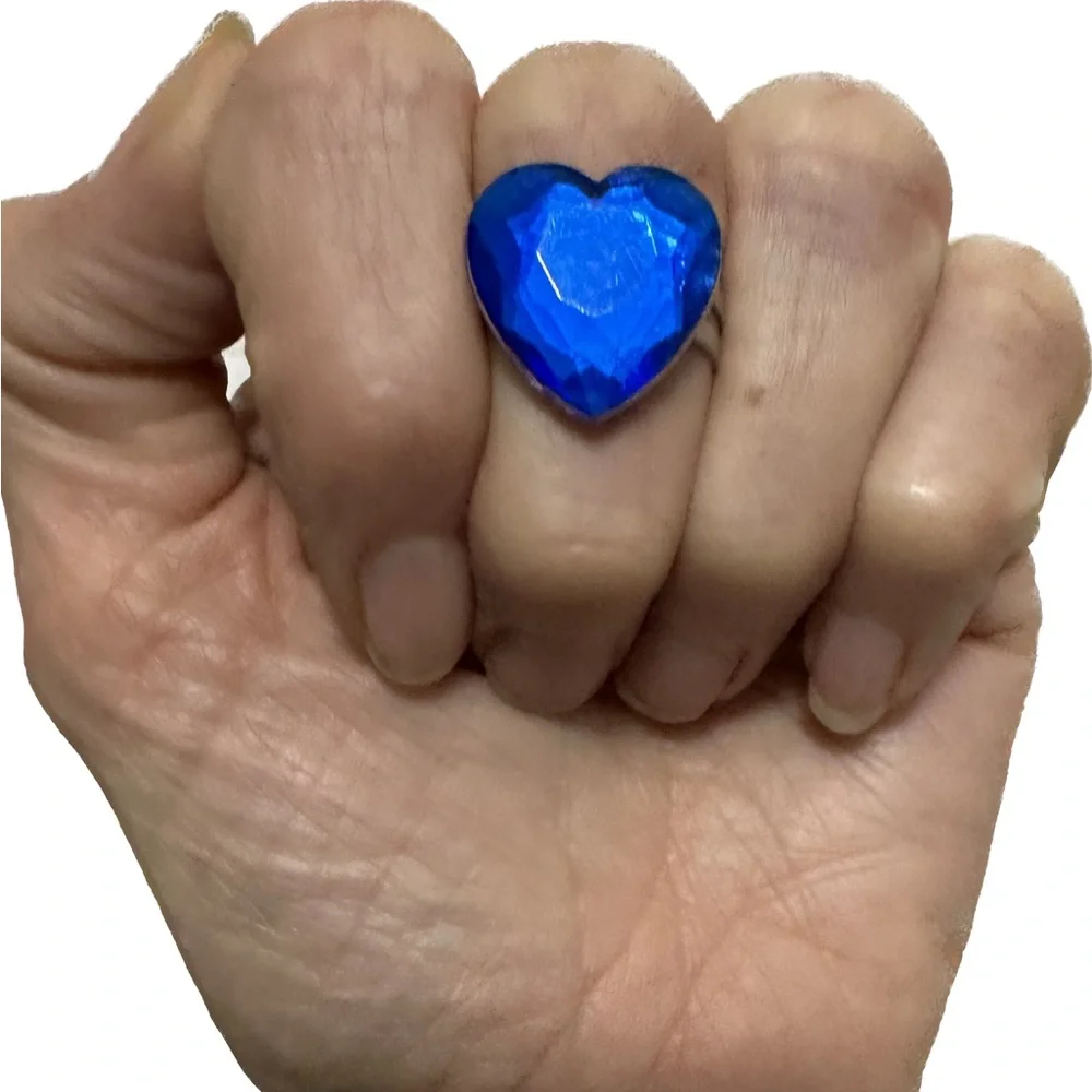 VTG RARE Y2K LISA FRANK BLUE HEART GEM RING BLING JEWELRY VALENTINE GIFT LOVE LV